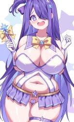 blush brown_dust_(series) brown_dust_2 cleavage cowboy_shot curvy drooling huge_breasts magical_girl magical_girl_outfit naughty_face open_mouth palette_(brown_dust) plump smile thick_thighs voluptuous wide_hips