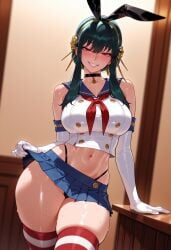 1girls ai_generated balecxi bangs bare_shoulders black_choker black_clothes black_hair black_hairband black_panties black_underwear blue_sailor_collar blue_skirt blurry_background blush breasts choker clothes_lift clothing collarbone cosplay crop_top curvaceous curvaceous_female curvaceous_figure curvy curvy_figure earrings elbow_gloves fake_animal_ears female female_focus flower gloves gold_earrings gold_hairband grin hair_flower hair_ornament hairband headwear highleg highleg_panties indoors inviting inviting_to_sex jewelry large_breasts legwear lifted_by_self long_hair looking_at_viewer microskirt midriff miniskirt naughty_face navel neckerchief panties pantsu pleated_skirt presenting presenting_ass presenting_breasts presenting_hindquarters presenting_pussy presenting_self pussy rabbit_ears red_eyes red_neckerchief red_thighhighs rose sailor_collar school_uniform seductive seductive_look seductive_smile serafuku shimakaze_(kancolle) shimakaze_(kancolle)_(cosplay) shimakaze_(kantai_collection)_(cosplay) sidelocks skindentation skirt skirt_lift smile solo spy_x_family stomach striped_clothes striped_thighhighs sweat thick_thighs thighhighs thighs thong underwear uniform voluptuous voluptuous_female white_gloves wide_hips yor_briar yor_forger