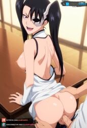 ai_generated arrancar black_hair bleach female from_behind juanpiamvs loly_aivirrne long_hair medium_breasts patreon patreon_username penetration purple_eyes sex standing_sex subscribestar subscribestar_username twintails watermark