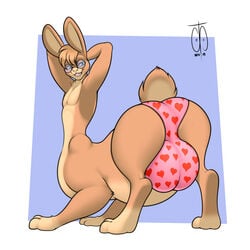 1:1 2019 balls_outline blue_eyes clothing digital_media_(artwork) eyewear freckles_(artist) glasses hands_behind_head hi_res lagomorph lagomorph_taur leporid leporid_taur male male_only mammal mammal_taur rabbit rabbit_taur signature smile solo taur underwear