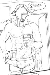 1boy 1girls big_penis bulge erection_under_clothes gueira happy_trail helmet made_in_abyss male male_focus mask masked masked_male mirror_selfie monochrome muscular muscular_male necojelly phone prushka pubic_hair_peek selfie shampoo_challenge sketch solo_focus topless topless_male underwear walked_in_on