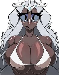 1girls accurate_art_style big_breasts bikini bikini_top blush blushing_at_viewer breast_squish breasts breasts_bigger_than_head busty busty_female cleavage cleavage_cutout enormous_breasts fanart female fleshpie669 giant_breasts gigantic_breasts hazbin_hotel huge_breasts large_breasts looking_at_viewer pinup presenting_breasts sera_(hazbin_hotel) shy tits_bigger_than_head tits_out