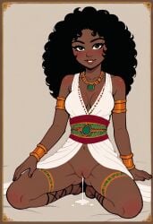 1girls african african_female ai_generated cum cum_leaking_out_of_pussy dark-skinned_female jokerofhearts kneeling pussy solo