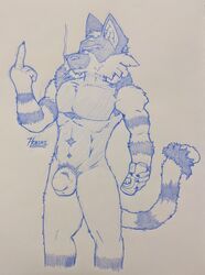 1boy abs anthro anthrofied armpits belly bottle bulge claws clothing feline furry hi_res hokshi holding incineroar male male_only middle_finger monochrome mostly_nude navel nintendo original_character pokémon_(species) pokemon pokemon_sm pose sketch smoking solo tail testicles text topless underwear video_games watermark