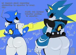 2girls arguing ass ass_clap ass_clapping big_ass bimbo breasts bubble_butt clapping_cheeks commission dat_ass dialogue eyelashes female gynoid larger_female metal_sonic metal_sonique mklancer00 multiple_girls neo_metal_sonic robot robot_girl rule_63 size_difference smaller_female sonic_(series) tagme twerking wide_hips