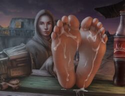 1girl 1girls 2d 2d_(artwork) absurd_res absurdres alternate_version_at_source alternate_version_available barefoot bethesda_softworks brotherhood_of_steel brotherhood_of_steel_(fallout) clothed clothed_female clothing color cum cum_on_feet cumshot deivhoyna digital_drawing_(artwork) digital_media_(artwork) fallout fallout_new_vegas feet female female_focus female_only foot_fetish foot_focus hi_res high_resolution highres hood light-skinned_female light_skin nuka-cola obsidian_entertainment power_fist soles solo solo_female solo_focus toe_ring toes veronica_santangelo video_game_character video_games