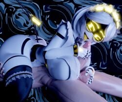 1boy 1girls 3d 3d_(artwork) 777bronzestar absurd_res accessory android ass big_ass big_breasts big_butt blender blender_(software) blender_cycles clothed clothing digital_media_(artwork) disassembly_drone dominant dominant_female female genitals glasses glasses_on_head glitch_productions glowing glowing_eyes glowing_tail grabbing grabbing_balls hair headgear headwear hi_res humanoid licking licking_penis lying lying_on_person machine maid maid_apron maid_headdress maid_outfit maid_uniform male male/female metallic_body murder_drones not_furry patting patting_head penis robot robot_humanoid short_hair stockings tail tailed_humanoid thick_thighs v_(bysamzan) v_(murder_drones) white_body white_hair