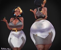 1girls absurd_res aestheticc-meme ass black_hair breasts clothed clothing dark-skinned_female dark_skin domina earrings female female_only fully_clothed golden_hair hair hi_res highres huge_breasts human mole mole_on_breast overwatch overwatch_2 short_hair solo solo_female transparent_clothing