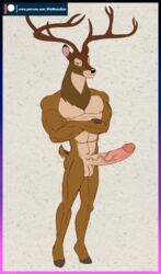 abs absurd_res anthro anthrofied antlers bambi_(film) big_muscles biped black_hooves black_noses blu3danny brown_body brown_eyes brown_fur brown_horn brown_tail clothed clothing countershade_face countershade_torso countershading crossed_arms dilf disney eye_markings front_view fur half-closed_eyes hi_res hooves horn humanoid_penis male male_only markings multicolored_body multicolored_ears multicolored_fur multicolored_tail muscular muscular_male nipples nude patreon penis pink_nipples portrait raised_tail short_tail simple_background solo tan_countershading tan_markings textured_background the_great_prince_of_the_forest topless unimpressed watermark