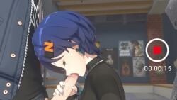 1boy 1girls 3d being_recorded belle_(zenless_zone_zero) big_breasts black_shirt blowjob blue_hair brother_and_sister camera_pov chair fellatio green_eyes grey_hair incest jacket licking_penis licking_tip looking_at_viewer partially_nude recording recording_on_phone sansonnsfw skirt sound sucking_penis tagme tongue touching_penis video wholesome wise_(zenless_zone_zero) zenless_zone_zero
