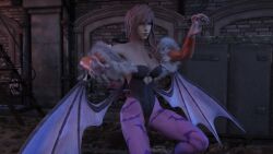 16:9 1girls 3d breasts cosplay darkstalkers eclair_farron ekure female female_only final_fantasy final_fantasy_xiii morrigan_aensland_(cosplay) pink_hair wings