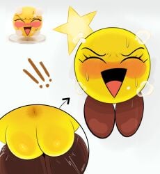 anus blush blush_lines bodily_fluids breath clothing eyebrows eyelashes footwear genitals hi_res mario_(series) mario_and_luigi_(series) nervous nervous_sweat nintendo open_mouth open_smile ota_(artist) pink_tongue plump_labia reference_image shoes smile sphere_creature star star_sprite starlow sweat sweatdrop tongue vulva waddling_head yellow_anus yellow_body yellow_skin