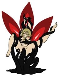 1girls ass_grab barefoot blonde_hair breast_grab breast_squeeze ecn13000 hands_above_head holding_hands legs_spread lifting_person medusa_gorgon multiple_penetration red_eyes shadow soul_eater stomach_bulge tattoo tentacle tentacle_sex yellow_eyes