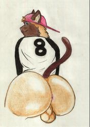 animal_ears anthro anus ass backwards_baseball_cap balls baseball_cap big_butt bottomless brown_body brown_fur brown_tail cat_ears cat_tail clothing crazy_company cropped_legs domestic_cat felid feline felis fur half_clothed hat headgear headwear hi_res huge_butt hyper hyper_butt long_ass looking_back male male_only mammal presenting_anus presenting_hindquarters rear_view siamese simple_background smile solo traditional_media_(artwork) two_tone_fur