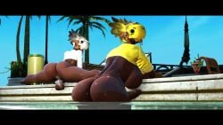 20_seconds 2futas 3d animated backsack chocobo_mask dark-skinned_futa final_fantasy final_fantasy_xiv futanari gpose(ffxiv) hairy_balls jacob's_ladder large_breasts large_penis larger_futanari looking_at_viewer original_character palm_tree pool public_nudity roegadyn roegadyn_futa shaking_butt smaller_futa sound split square_enix tagme tattoos video voluptuous_futa white_clothes white_hair yellow_clothes yellow_hair