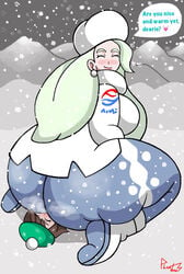 2girls age_difference ass blonde_hair blush boots brown_hair closed_eyes clothed coat facesitting gloria_(pokemon) gym_leader hat huge_ass human human_only long_hair mature melony_(pokemon) milf mountains multiple_girls nintendo phantamos pokemon pokemon_ss sideboob smile snow snowing text ushanka