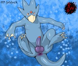 2019 anthro anus balls darkened_genitals digital_media_(artwork) erection generation_1_pokemon golduck humanoid_penis male male_only membrane_(anatomy) nintendo penis pokémon_(species) pokemon rapistwerewolf red_eyes simple_background solo video_games