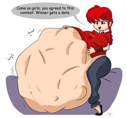 clothing commissioner_upload date english_text erect_nipples erect_nipples_under_clothes female large_breasts ranma-chan ranma_1/2 ranma_saotome red_hair text ukimukai vore vore_belly