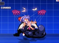 adominal_bulge ahe_gao bat_wings blue_hair bound bulge head_thrown_back head_thrown_back_ahegao kuromaru_(mugen) m.u.g.e.n male/female open_mouth straight straight_sex string touhou touhou_project vaginal_penetration