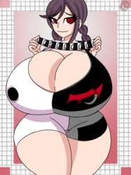 big_breasts chounyuu danganronpa female female_only fukawa_touko huge_breasts huge_thighs hyper_breasts monokuma shy smooth_skin solo solo_female thick_thighs valerya5 voluptuous wide_hips