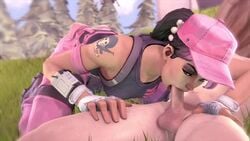 1boy 1girls 3d alternate_costume animated black_hair blowjob brown_eyes brown_eyeshadow brown_hair brunette cap clothed_female_nude_male dark-skinned_female deep_blowjob deepthroat deepthroat_smile epic_games eyelashes eyeshadow fellatio female forest fortnite fortnite:_save_the_world green_eyes hat head_grab irrumatio kaegantonovich lipstick looking_at_viewer naughty_face no_gag_reflex no_sound on_side open_mouth oral pale-skinned_male pale_skin partial_male petite pink_hair pink_hat ponytail purple_hair purple_lipstick ramirez_(fortnite) rose_team_leader_(fortnite) straight tagme tattoo two_tone_hair video