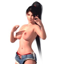 3d areolae armpits bikini_under_clothes black_hair breasts dead_or_alive denim exposed_nipples female high_ponytail hotpants jeans kunoichi momiji_(ninja_gaiden) ninja_gaiden nipples ponytail tecmo topless