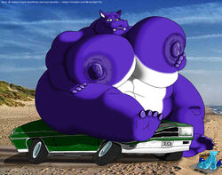 alexa anthro beach belly big_(disambiguation) big_breasts breasts car common_hippopotamus crush female heavy hi_res hippopotamid huge_breasts hyper hyper_breasts mammal morbidly_obese obese seaside sitting solo sr71beta ssbbw vehicle