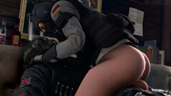 1boy 1girls 3d anal anal_sex animated ass balls blonde_hair blue_eyes bottomless butt cowgirl_position face_mask helmet iq_(rainbow_six) looking_at_partner mature_female no_sound partially_clothed penis policewoman rainbow_six rainbow_six_siege riding riversizd tagme testicles thatcher_(rainbow_six) tom_clancy ubisoft video