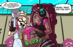 axel-rosered belly belly_expansion big_belly huge_belly inflation ink_inflation marina_(splatoon) nintendo pearl_(splatoon) splatoon stuffing