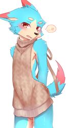 ... absurd_res anthro balls barely_visible_balls barely_visible_genitalia blush clothing domestic_cat felid feline felis hi_res male male_only mammal manadezimon solo sweater topwear virgin_killer_sweater young