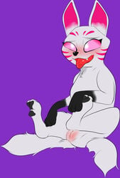 2019 absurd_res ahe_gao blush canid canine canis epic_games female feral fortnite fox fur hi_res kitsune_(fortnite) looking_pleasured mammal mikalovesyou open_mouth pink_eyes pussy simple_background smile solo tongue tongue_out video_games white_body white_fur