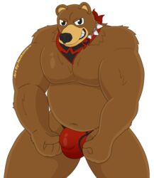 2019 alpha_channel anthro bandana biceps briefs bulge clothed clothing collar digital_media_(artwork) english_text flexing fluffy fur kuma_(tekken) male male_only mammal muscular muscular_male notkastar signature simple_background slightly_chubby smile solo spikes tekken text transparent_background underwear ursid video_games