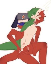 anal anal_penetration anal_sex balls blush chair_position countryhumans cum cum_in_ass cum_inside erection gay hat italy italy_(countryhumans) leg_grab looking_up male male/male open_mouth penetration russia russia_(countryhumans) sex spread_legs yaoi