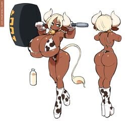 1girls aeryn_(thehelmetguy) breasts cleavage cow_girl dark-skinned_female dark_skin female female_only horns huge_breasts solo thehelmetguy