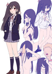 1semuy black_hair black_socks blonde_hair brown_loafers disguise female gender_transformation knee_socks kneehighs kneesocks loafers long_hair male red_eyes school_uniform schoolgirl second_bodysuit shoes short_skirt skinsuit skirt socks socks_and_shoes tagme trap undressing undressing_self white_hair zipper