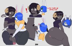 anthro ass balls big_penis black_hair black_sheep black_wool blue_hair bovid bulge bunybunyboi caprine cute_face femboy girly hair heart hi_res humanoid_penis john_(bunybunyboi) lagomorph leoprid leporid male male/male mammal oral penis rabbit sheep short_hair teapot_(body_type) yellow_eyes zell_(jinu)