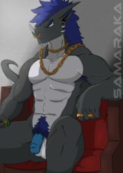 anthro balls chair claws dragon eam furniture hi_res male male_only penis piercing pubes samaraka