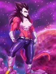 abs black_hair blue_eyes breasts dragon_ball dragon_ball_gt female female_vegeta gloves muscular_female nipples rule_63 saiyan saiyan_tail solo super_saiyan super_saiyan_4 topless turtlechan vegeta