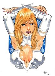 1girls 2019 arm_guards armor arms_up big_breasts blonde_hair blue_eyes breasts cleavage dated ed_benes_studio emma_frost female female_only lipstick long_hair marvel marvel_comics nail_polish pinup purple_lips purple_lipstick red_nail_polish red_nails signature solo upper_body vagner_fernandes white_clothing white_queen x-men