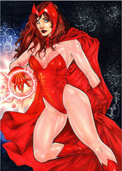 1girls 2019 aura avengers big_breasts blue_eyes bodystocking boots breasts busty cape clothing dated ed_benes_studio female female_only flight flying fully_clothed gloves headwear large_breasts leotard lipstick long_hair mariah_benes marvel marvel_comics pinup red_boots red_cape red_gloves red_hair red_leotard red_lips red_lipstick scarlet_witch signature smile smiling solo star starry_sky stars superheroine wanda_maximoff