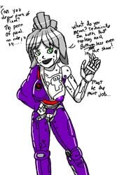 1girls breast_slip female female_only gray_hair green_eyes grey_hair lego ninjago p.i.x.a.l. purple_nipples purple_robe pussy rebooted_(ninjago) robot robot_girl robot_humanoid solo standing white_skin