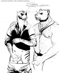 anthro cureboltium duo english_text felid hi_res male male/male mammal masturbation pantherine penile penile_masturbation penis pubes text tiger ursid