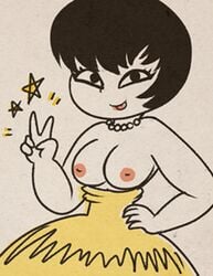 breasts breasts_out clothed female jucika large_breasts retro_artstyle retro_artstyle_(western) solo