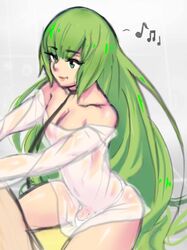 1boy 2019 crossdressing enkidu_(fate) fate/grand_order fate_(series) femboy green_eyes green_hair male male_only solo tagme transparent_clothing very_long_hair ziroko