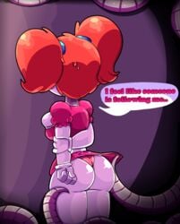 1girls ass baby baby_(fnafsl) cibuu cibuu_(artist) circus_baby circus_baby_(fnaf) clothing clown dialogue female five_nights_at_freddy's legs_together panties ponytail red_hair short_hair sister_location skirt skirt_lift sweat tentacle