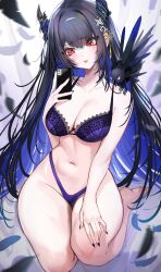 1girls absurdres belly_button black_hair blue_hair bra breasts cellphone child_bearing_hips clothing female hair_ornament highres hololive hololive_english hololive_english_-advent- large_breasts long_hair matching_underwear mole mole_under_eye multicolored_hair nail_polish navel nerissa_ravencroft panties phone purple_bra purple_panties raven_(bird) red_eyes rosebell_(artist) shadow_(nerissa_ravencroft) solo thick_thighs thighs two-tone_hair underwear virtual_youtuber wide_hips