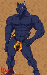 2019 5_fingers abs anthro biceps big_muscles biped black_body black_skin bulge chiropteran claws clothing eyebrows fingers giovanni_(hungothenomster) hand_on_hip hungothenomster looking_aside male male_only mammal muscular muscular_male muscular_thighs nipples pecs red_eyes sharp_teeth smile solo standing teeth tight_underwear toes underwear