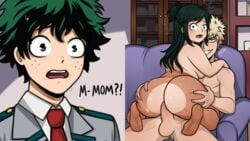 1girls 1milf 2boys adult_and_teenager age_difference ass ass_grab blonde_hair breasts caught caught_in_the_act chubby couch couch_sex cowgirl_position dickishly english_text female friends_mother green_hair hand_on_ass huge_cock humiliation inko_midoriya izuku_midoriya katsuki_bakugou living_room male mature_female milf milf_love_young_man mom_with_bully mother mother_and_son's_friend mother_and_son's_rival motherly_cuckold my_hero_academia older_woman_and_younger_man open_mouth pantyhose penis rivals_mother sex sex_on_couch smile sons_friend split_ass testicles torn_pantyhose u.a._school_uniform young_man_and_milf younger_penetrating_older