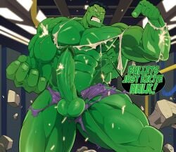 balls bara big_balls big_penis boner erection flexing gay green_skin hulk hulk_(series) male male_only marvel marvel_comics muscles muscular penis ripped_clothing solo solo_male sweaty thy_carker thymilph