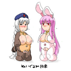 1:1 2018 animal_humanoid animate_inanimate annoyed braided_hair breasts eirin_yagokoro female genitals hair humanoid implied_transformation japanese_text lagomorph lagomorph_humanoid leporid_humanoid looking_at_viewer mammal mammal_humanoid nipples pink_hair plushie procyonid procyonid_humanoid pussy rabbit_humanoid raccoon_humanoid red_eyes reisen_udongein_inaba simple_background standing sukedai sukedai_haniwa text touhou transformation translation_request video_games white_background white_hair